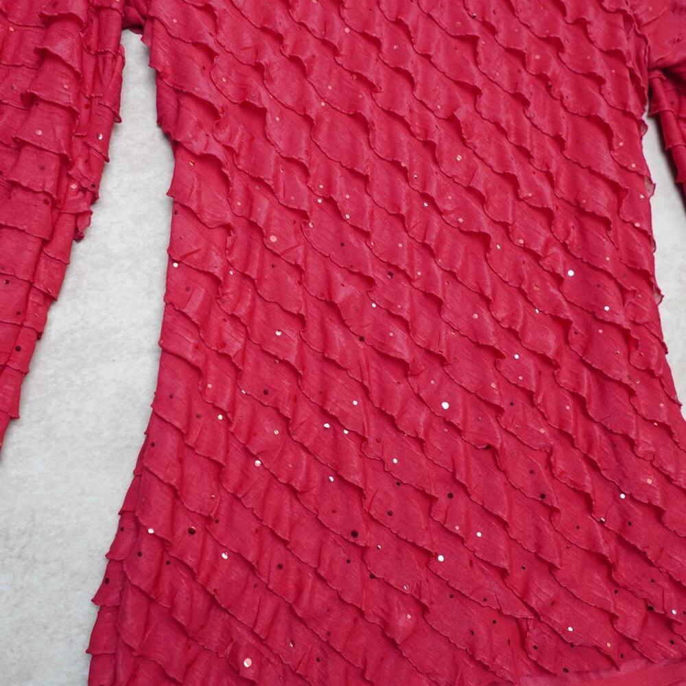 Notations Sequin Ruffle Top Red Small - Picture 2 of 5
